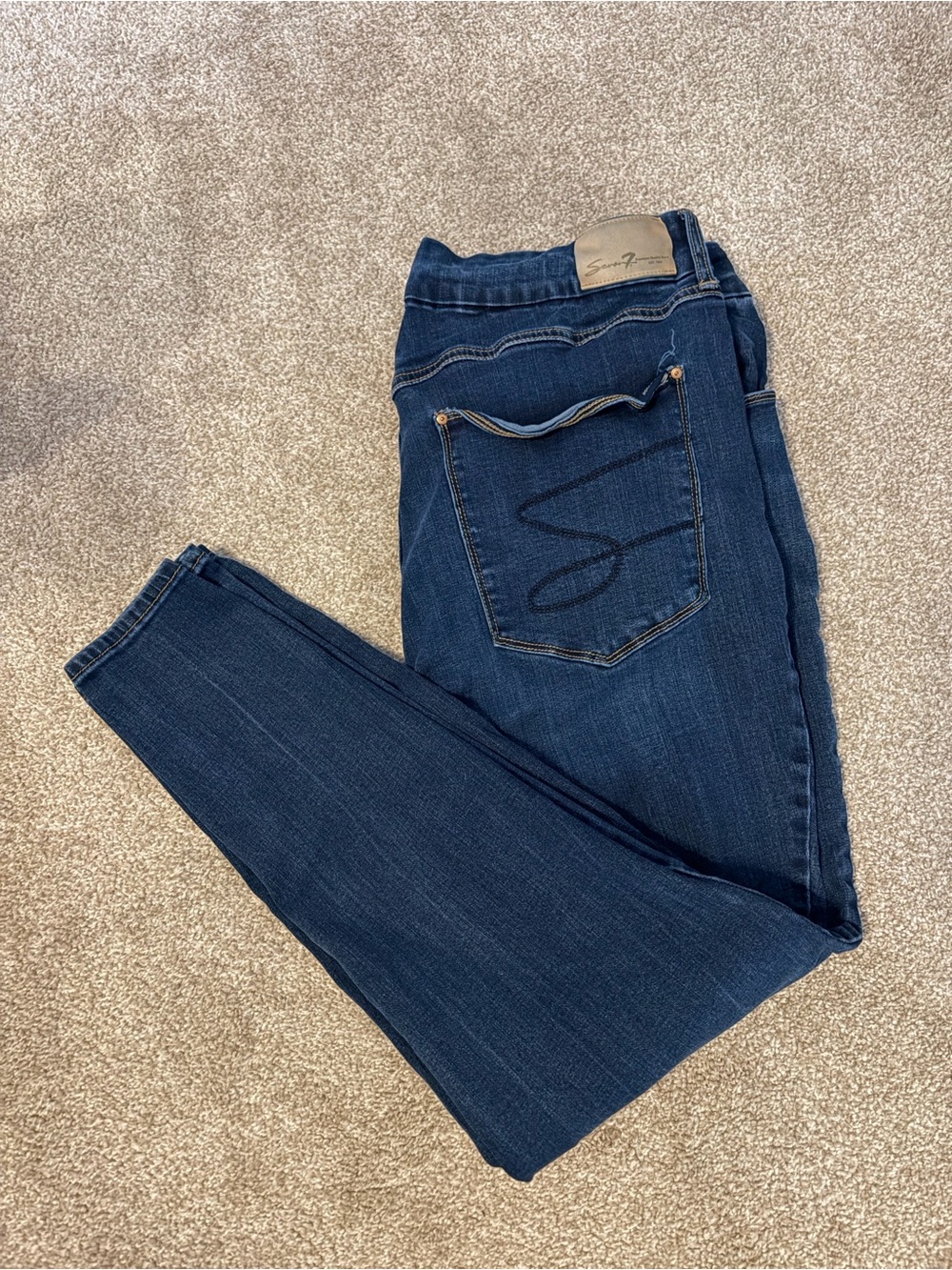 Seven7 Dark Blue Skinny Jeans with Signature Pocket Stitch